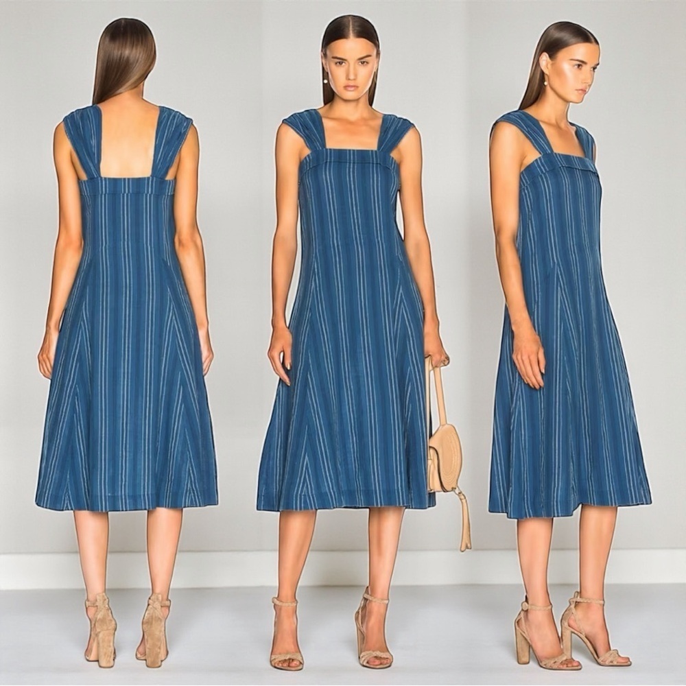 The Great Women’s 100% Cotton Sundown Dress In Blue Tiller Stripe Size Medium